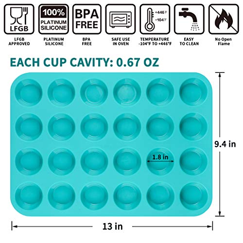 CAKETIME Mini Muffin Pan 24 Mini Cupcake Pans Silicone Molds Food Grade Silicone Muffin Pans for Baking Pack of 2 - size: 24-Cup Mini