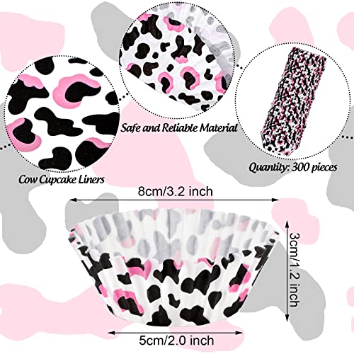 Waline 300 Pcs Cow Print Cupcake Liners 2 x 1.2 Inch Black Pink Animal Print Paper Baking Cups Muffin Liner Cake Storage Container for Baby Shower Birthday Wedding Party Supplies - style: Black Pink Cow Print