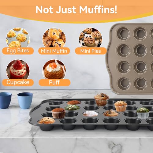 Cupcake Pan Nonstick 2 Pack (Grey, Mini 24 cup) - color: Gray, size: Mini