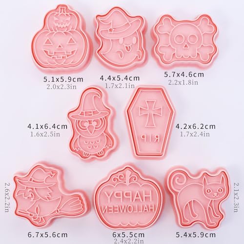8Pcs Halloween Cookie Cutters 3D Cat Skull Witch Owl Coffin Baking Molds - color: Halloween B