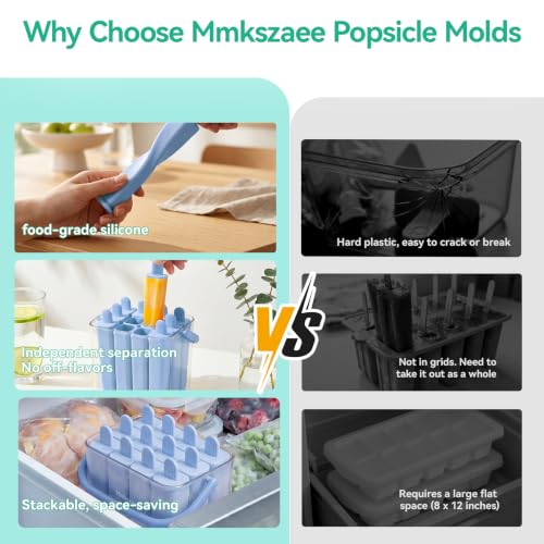 12 Pack Individual Silicone Popsicle Molds, Easy Release - color: Blue