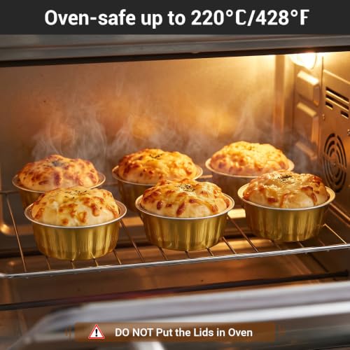 EUSOAR Cupcake Liners for Baking, Gold 30 Pack 8oz Disposable Aluminium Creme Brulee Ramekins Cupcake Liners, Foil Desert Cake Pans Flan Molds Tin Foil Cups Containers with Lids for Baking - color: Gold, size: 30pcs, 8oz