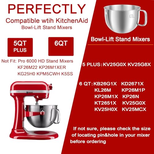6QT Mixer Bowl for KitchenAid 6QT Bowl Lift Stand Mixers - size: 6QT