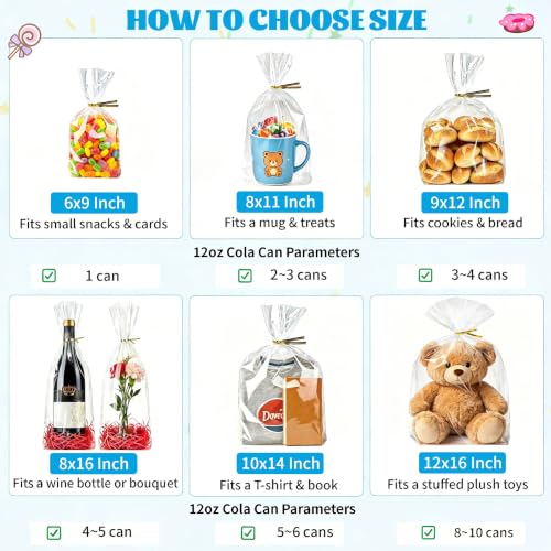QOIUSO Clear Gift Bags 8x11 Inch, 100 Pack Cellophane Goodie Treat Bags - color: 8*11 Inch-100Pcs
