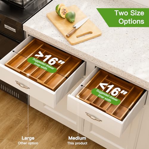 Pipishell Expandable Bamboo Silverware Drawer Organizer, Brown, Large - color: Brown, size: Large