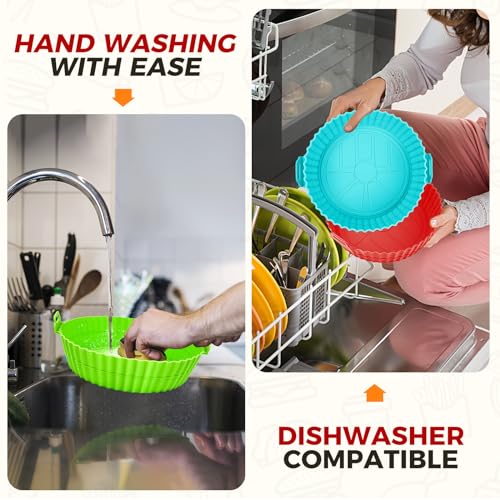 Buauty 3 Pack Air Fryer Silicone Liners 8inch Air Fryer Silicone Pot Reusable Food Grade Silicone Airfryer Liners Baking Basket Accessories Replacement of Flammable Disposable Parchment Paper - color: 8" Round: Blue+Green+Red
