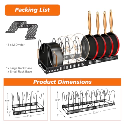 2 Pack Expandable Pot and Pan Organizerinside Cabinet 13 Divider - color: Black & White