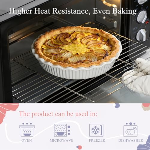 Miicol White Ceramic Pie Pan 50 oz, 9 inch Ripple Edge Deep Baking Dish - size: 9 INCH PACK OF 1