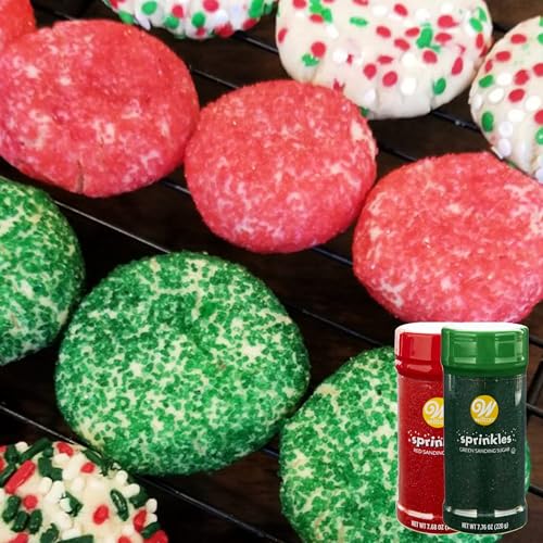 Wilton Sprinkles Sanding Sugar, Pack of 2, Red and Green Sanding Sugar, 7.68 oz Each, Sparkling Sprinkles Sugar Crystals for baking and Christmas Holiday Cookie Decorating, Cupcakes, Icing, Kosher-Certified