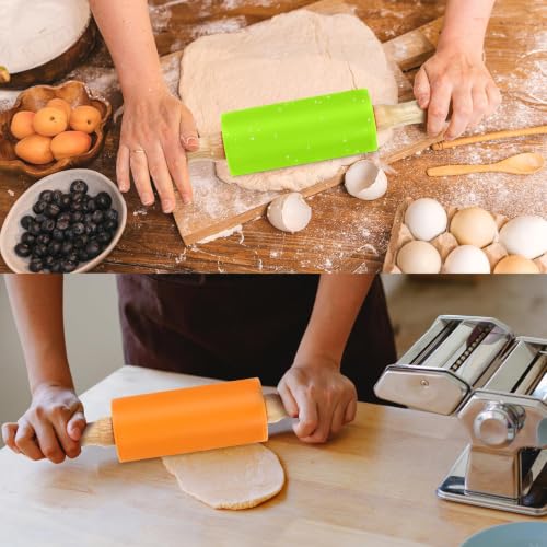 4 Pack Mini Rolling Pin for Kids 9 Inch, Non-Stick Wooden Handle - color: orange + red + blue + green