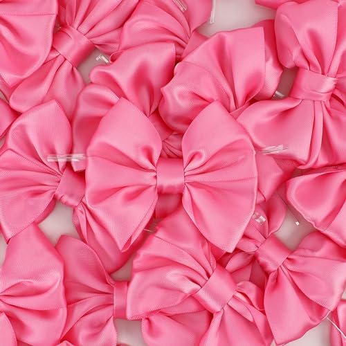 AIMUDI Hot Pink Satin Ribbon Bows with Twist Ties for Treat Bags 3.5" Pink Bows for Crafts Small Bows for Gift Wrapping Premade Bows for Cake Pop Candy Apples Gift Bags Wedding Baby Shower -24 Counts - color: Hot Pink