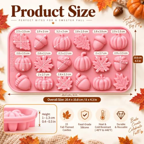 1-Piece Fall Pumpkin Leaf Acorn Silicone Chocolate Mold, 18-Cavity