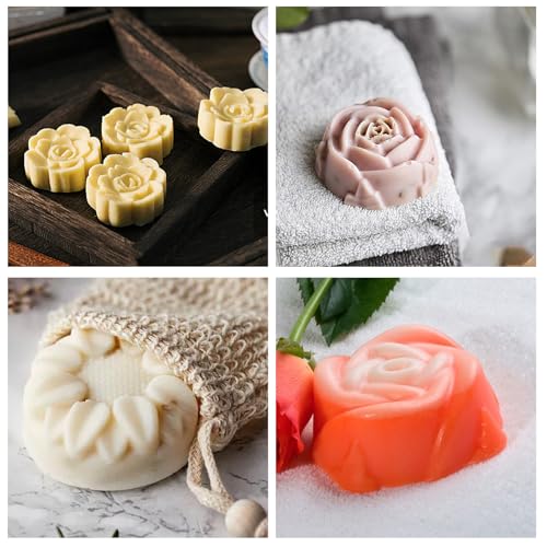 4 Pcs Flower Soap Molds Rose Silicone Molds Cake Molds Floral Chocolate Mold Set for Home Handmade DIY Candle Baking Tray Bars Wax Melts Tool - size: Flower