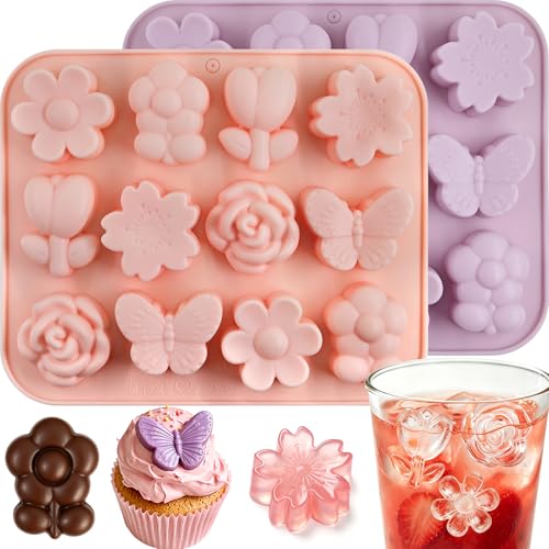 Flower Ice Cube Mold, Flower Chocolate Candy Molds 24-Cavity - color: Flower, Pink + Purple