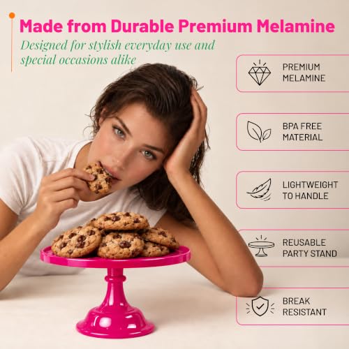Pedestal 11-Inch Dark Pink Cake Stand Durable Melamine Dessert Display - color: Dark Pink