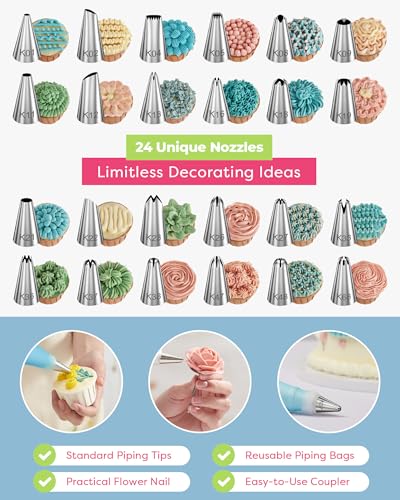 Kootek 32 Piping Bags and Tips Set Frosting Piping Kit for Beginners & Pros - color: Blue