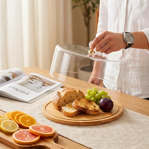 Cake Stand with Lid 12.8in Bamboo Cake Plate with Dome Cover Cake Display Server Tray Holder for Birthday Party Kitchen Weddings Baking Gifts