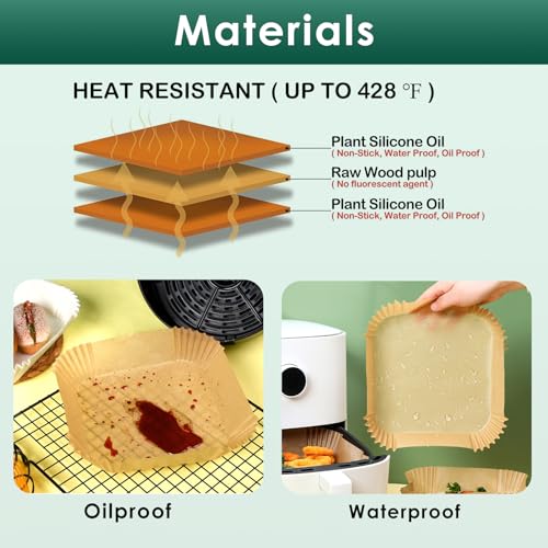 125PCS 4.7 Inch Square Air Fryer Liners Disposable for 1-2 QT - size: 4.7"Square