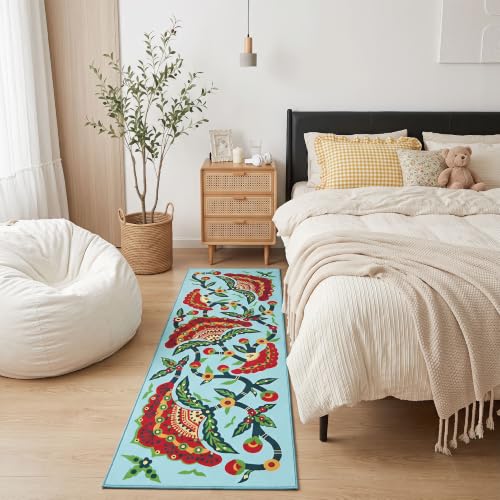 2x6 Red Peony Runner Rug, Soft Low Pile - color: Red Peony, size: 2' x 6' (Rectangular)