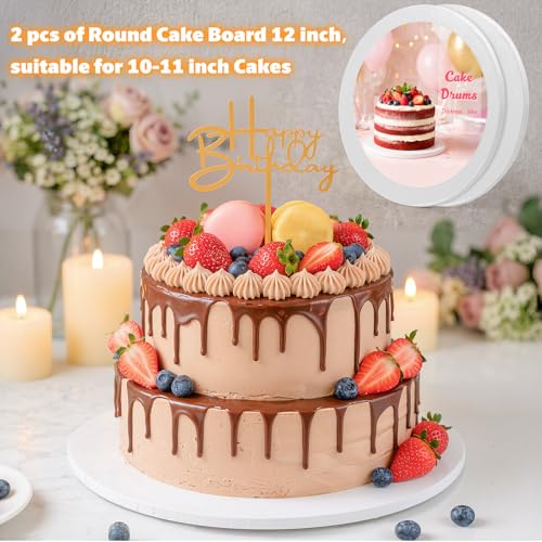 2PCS Cake Boards 12 inch Round, 1/4" Thick White Cake Drums - color: 1/4in-2Pcs-12in