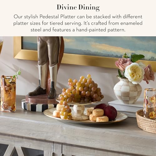 MACKENZIE-CHILDS Pedestal Platter, Mini, Brown-and-White Mocha Check - color: Mocha Check, size: Mini