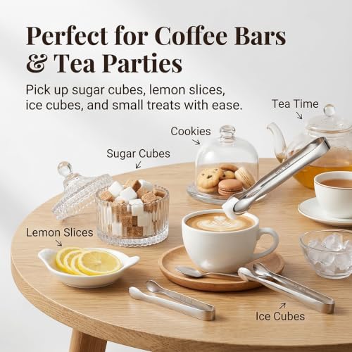 Mini Tongs Set of 4, 4.25" Silver Stainless Steel for Sugar Cubes & Ice