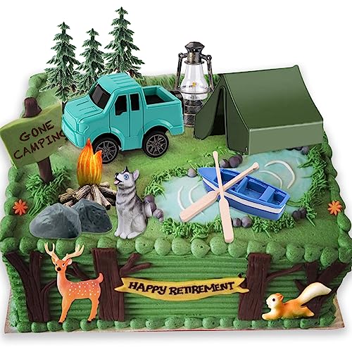 16 Pcs Camping Cake Toppers Camp Cake Decorations Fireside Camp Forest Cake Decors for Kids Camping Forest Theme Party and Camping Fans' Birthday Supplies - style: Camping Cake Toppers