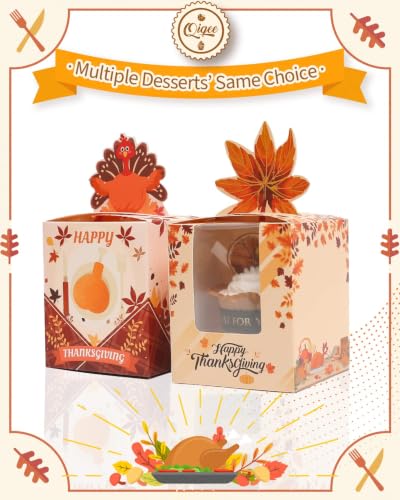 qiqee Thanksgiving Individual Cupcake Boxes Cupcake Holders Disposable 60pcs Single Cupcake Boxes with Window 3.7"x3.7"x4.5" Cupcake Containers For Thanksgiving - color: Thanksgiving, size: 60Pcs, One Holder