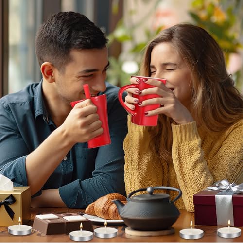 Honeydak 2 Set Chocolate Fondue Mug with Fork ＆ Candle, Red - color: Red