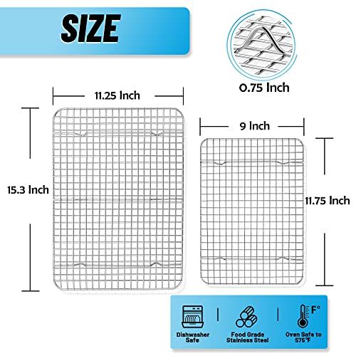 TeamFar Cooling Rack, 15” & 12” Stainless Steel Baking Grid Wire Rack - size: 15.3 x 11.25-Inch & 11.75 x 9-Inch
