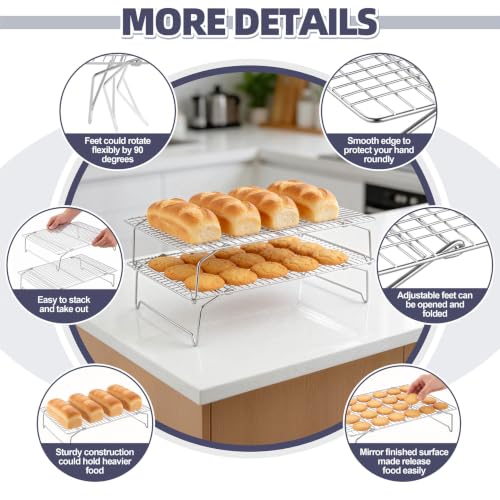 P&P CHEF 2 Tier Stackable Cooling Racks for Cooking and Baking, 15" x 10"