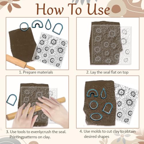 CHGCRAFT 4Pcs 4 Styles Plants Flowers Polymer Clay Texture Sheets, 5.5x5.5Inch - style: Plants