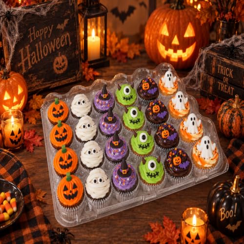 NPLUX 24 Count Cupcake Containers 10 Pack Plastic Cupcake Boxes and Holders