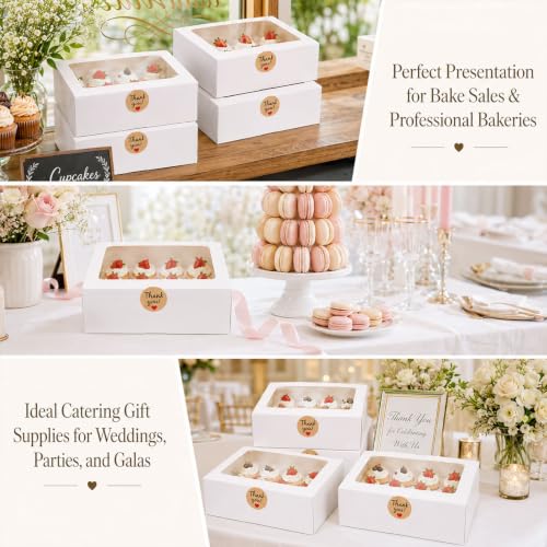 12PCS Cupcake Boxes with Window & Insert 500PCS Thank You Sticker