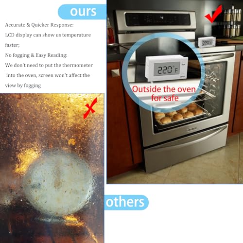 Digital Oven Thermometer with Probe Grill Meat Thermometer up to 572°F/300°C, Oven Thermometer Roasting for Barbecue Accessories for Kitchen, Roasting, Grill, Pizza - color: White