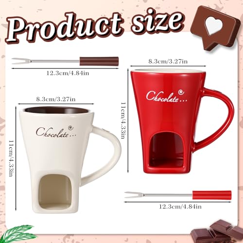 Honeydak 2 Set Chocolate Fondue Mug with Fork ＆ Candle, Red, White - color: Red, White