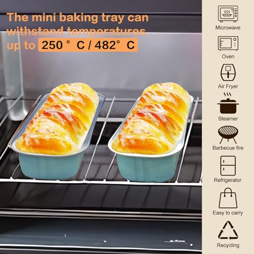 100 Pack Mini Cake Pans with Lids and Spoons, Mini Loaf Baking Pans 6.8oz, Small Disposable Aluminum Foil Loaf Pans, Rectangular Baking Containers for Party and Picnics, Cheesecake Pans (Blue) - color: wathet