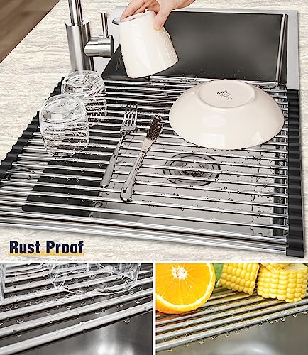 Tomorotec Roll Up Dish Drying Rack Over Sink, 304 Steel, 17.7x15.5, Black - color: Black, size: 17.7 x 15.5 in
