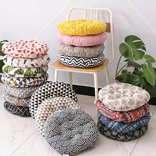 vctops Bohemian Soft Round Chair Pad Garden Patio Home Kitchen Office Seat Cushion Grid Blue Diameter 16" - color: Grid Blue, style: Diameter 16 Inch