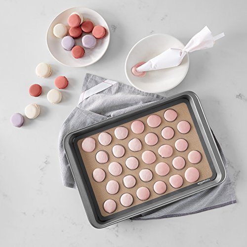 Amazon Basics Silicone Baking Mat for Macarons, Non-Stick, Food Safe, Reusable, Oven-Safe, 16.5" x 11.6", Beige/Gray, 2-Pack - size: 2-Pack, style: Macaron Mat