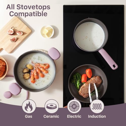 SENSARTE Nonstick Pots and Pans Set, 17pcs Nonstick Cookware Set - color: Lavender
