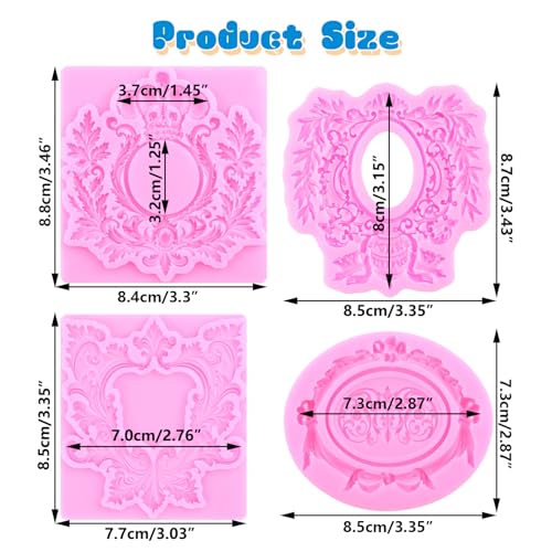 Mujiang Baroque Frame Fondant Molds Picture Frame Silicone Mold Set Of 4 - color: Style I