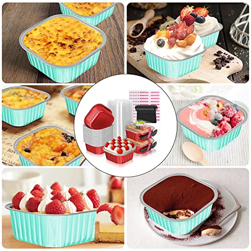 40 Pack 10oz Mini Cake Pans with Lids,Aluminum Foil Cake Tins - color: Blue, size: 40 Pack 10oz