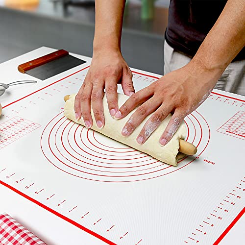 Silicone Pastry Baking Mat with Measurements Extra a Brush and a Dough Scraper- 27.5” x 20” Heat Resistant, BPA Free, Non-Stick Non-Slip Pastry Mat for Rolling Dough, Easy to Clean, Red - size: 27.5"(L) x 20"(W)