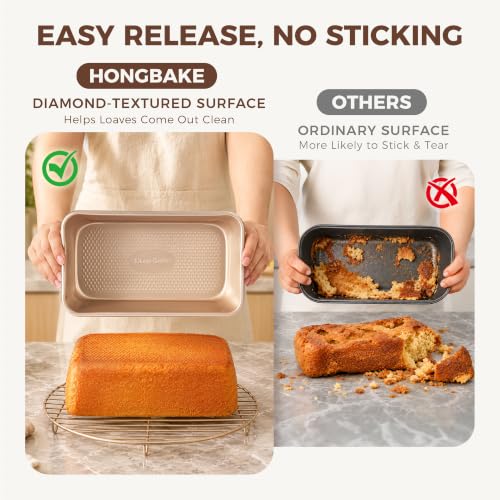 HONGBAKE 9x5 Inch Loaf Pans, Nonstick Bread Pans for Homemade Baking, 3PCS - color: Champagne Gold, size: 9 x 5 x 2.56"