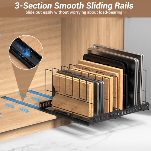 Housolution Pull Out Baking Tray and Cookie Sheet Cutting Board Organizer - color: Black, 8 Dividers