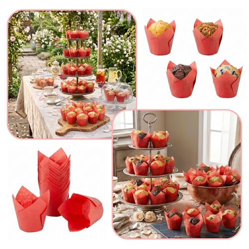200 Pcs Red Tulip Cupcake Liners for Baking, Standard Size - color: Red