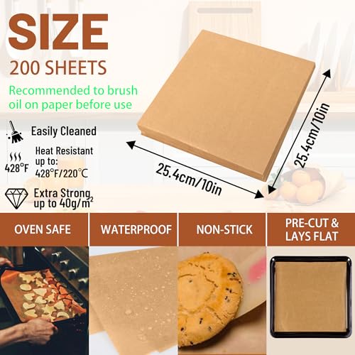 10x10 Inch Parchment Paper Sheets 400 Pcs, Unbleached Non-Stick - size: 10"x10"-400pcs