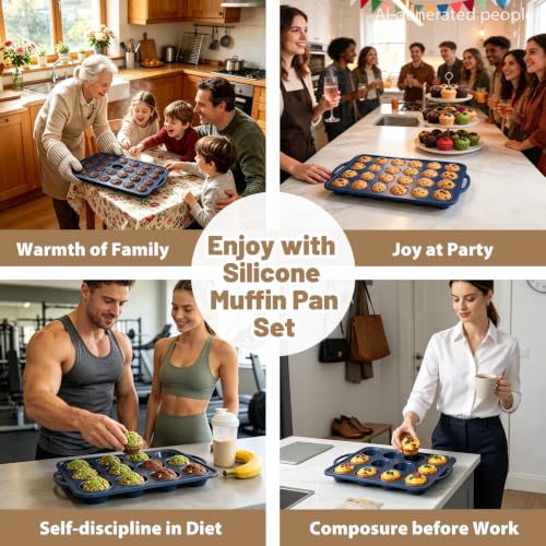 2 Pack Silicone Muffin Pan 12 & 24 with Frame Non Stick Cupcake Baking Tin - color: Gray, size: Regular & Mini: 12 Cup & 24 Cup