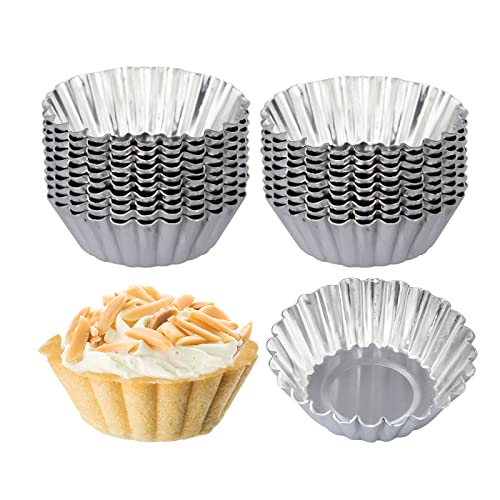 20 Pack Egg Tart Pans, 2.2 x 0.8in Mini Metal Cupcake Pans Pie Cookie Muffin Tins Reusable Baking Mold Cups - size: S